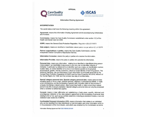 Information sharing with regulator – England (CQC)
