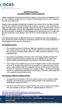 ISCAS Position Statement - Complaint Handling v Clinical Negligence