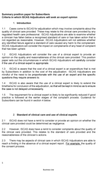 ISCAS Position Statement - Criteria in which ISCAS Adjudicators will seek an expert opinion