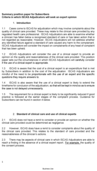 ISCAS Position Statement - Criteria in which ISCAS Adjudicators will seek an expert opinion